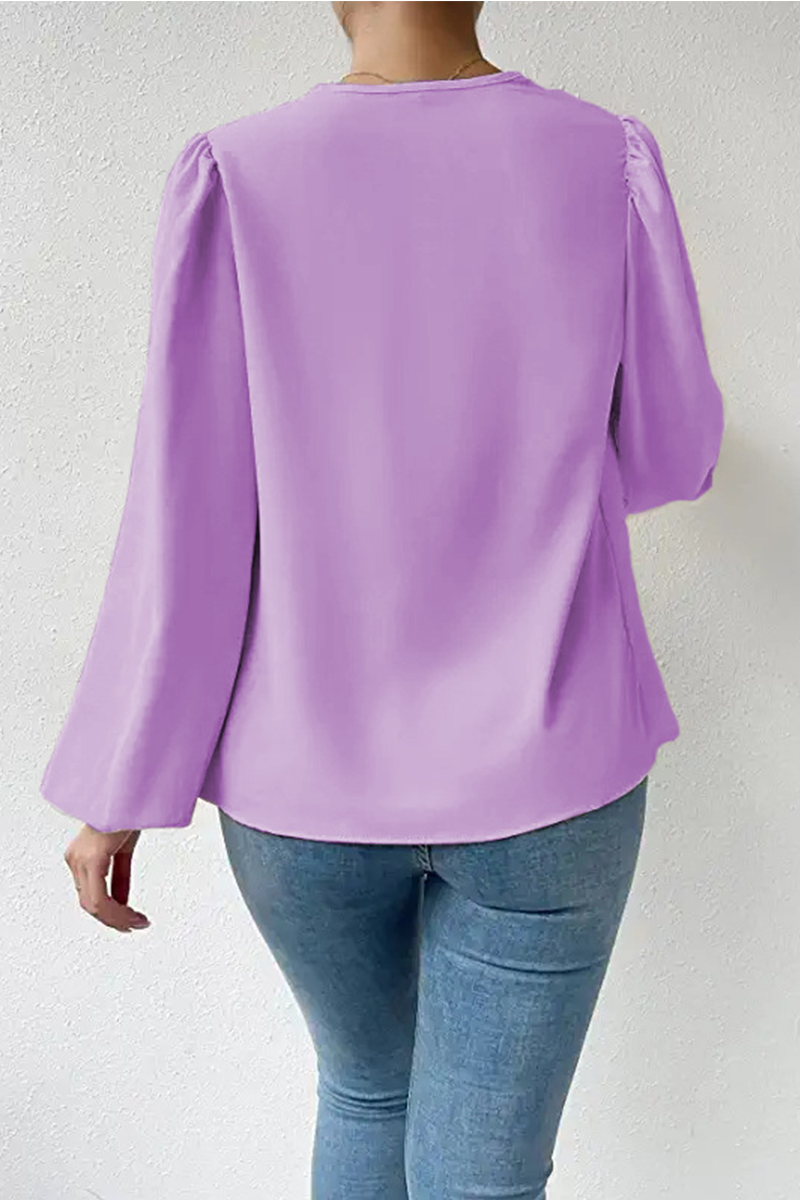 Fiona | Casual solid patchwork scoop neck tops