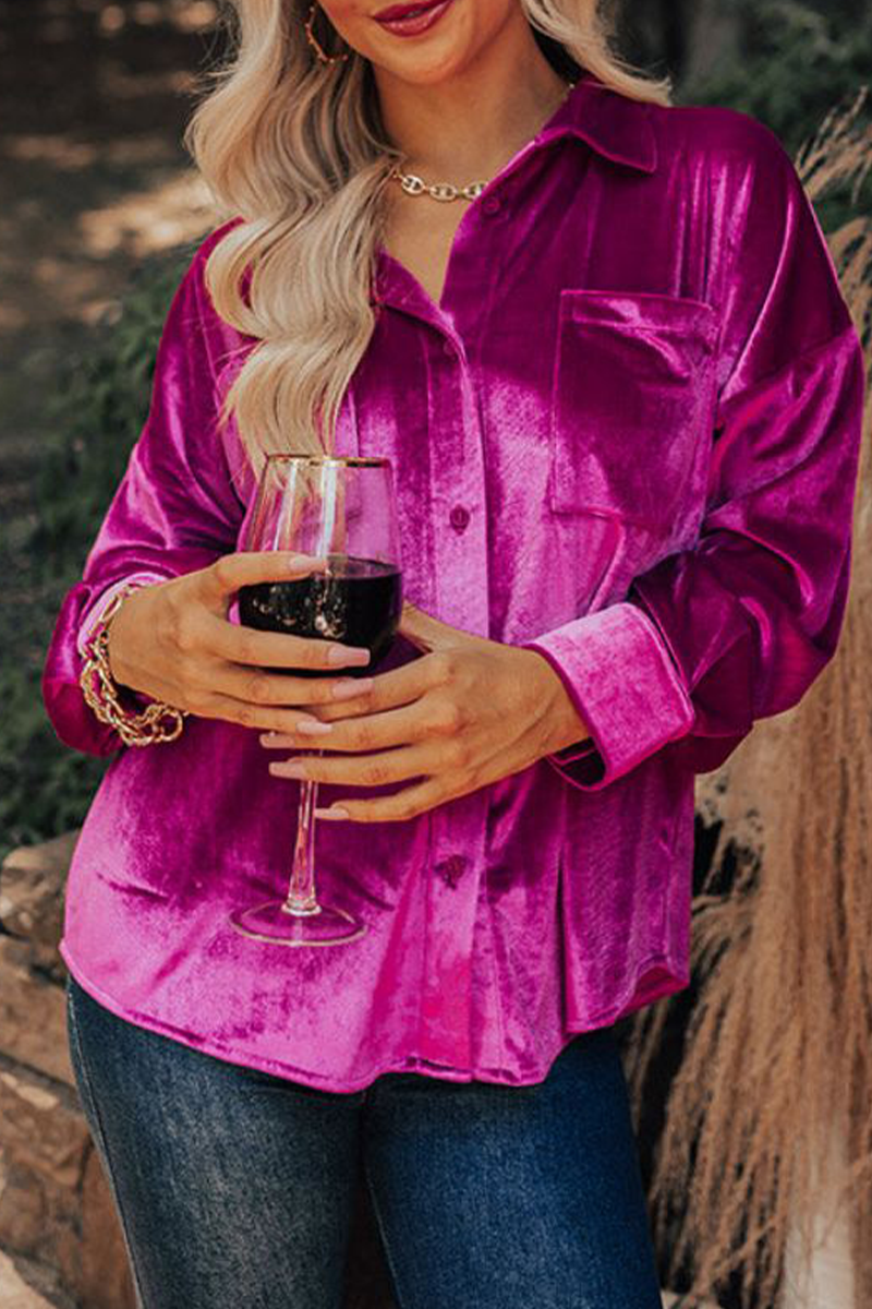 Glenda | Casual, solid patchwork tops with a turn-down collar