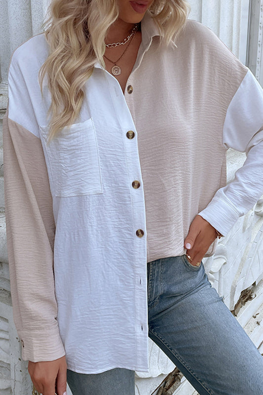 Marta® | Elegant Turtleneck Blouse With Color Block Patchwork