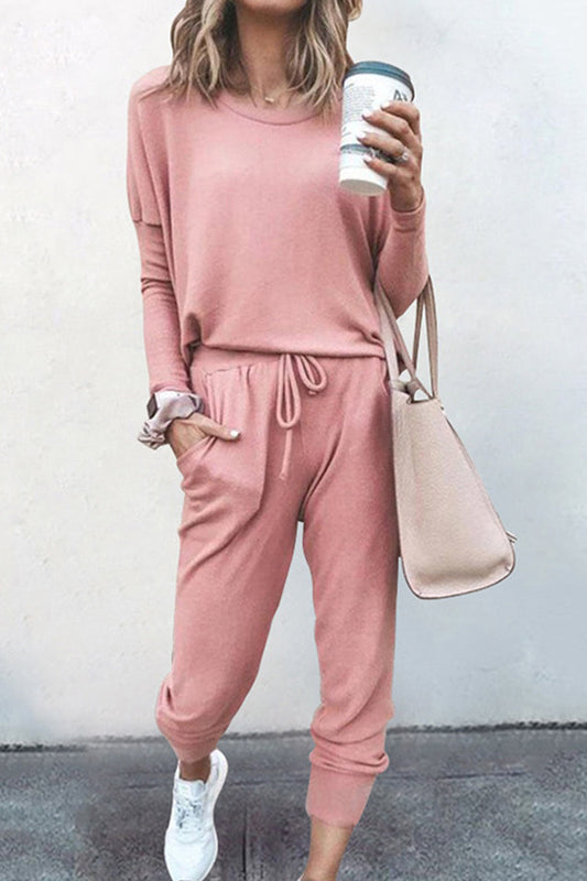 Guillermina | Casual solid color asymmetrical long sleeve O-neck two piece suit
