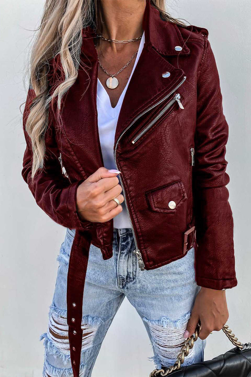 Hortensia | Street solid outerwear with zip fastening and turn-down collar