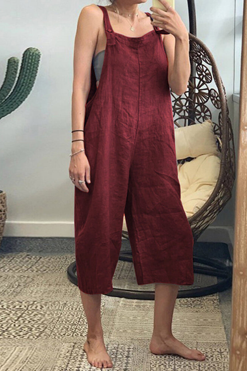 Leire | Casual simple solid patchwork square collar jumpsuits