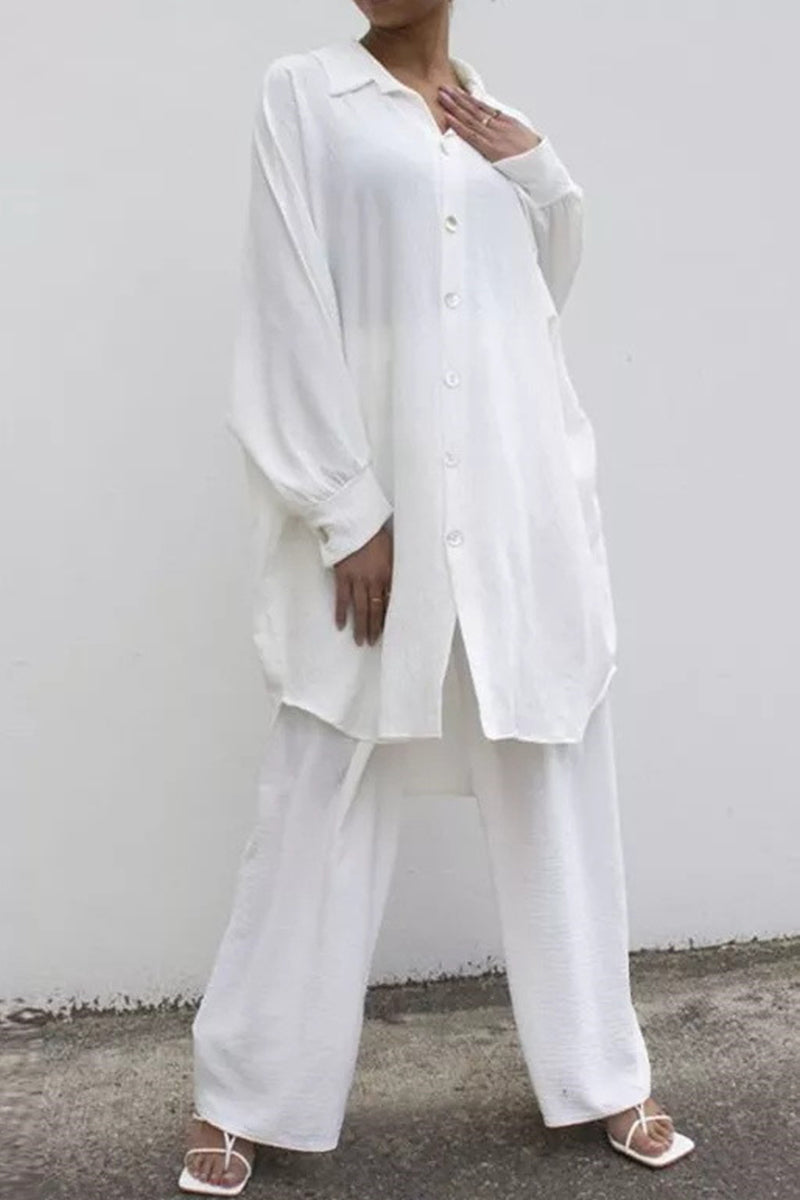 Lina | Casual two-piece suit with a fixed buckle turn-down collar and long sleeves