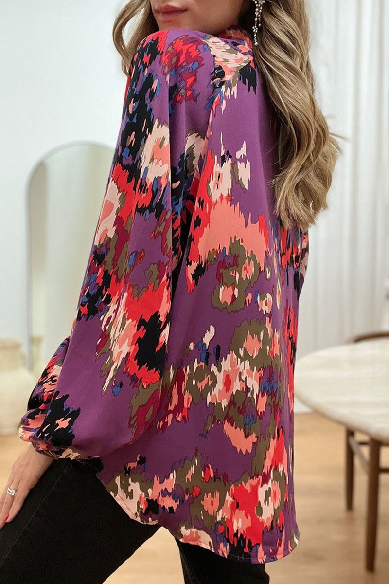 Lorena | Elegant printed patchwork V-neck tops for work