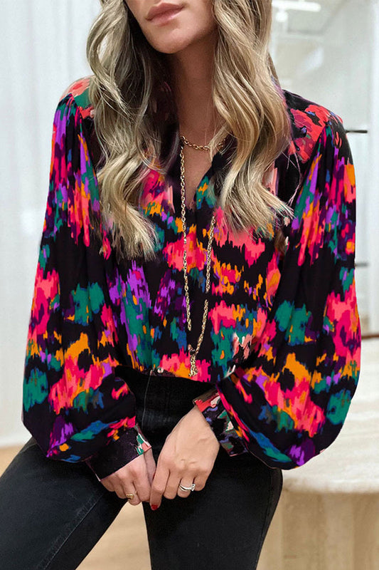 Lorena | Elegant printed patchwork V-neck tops for work