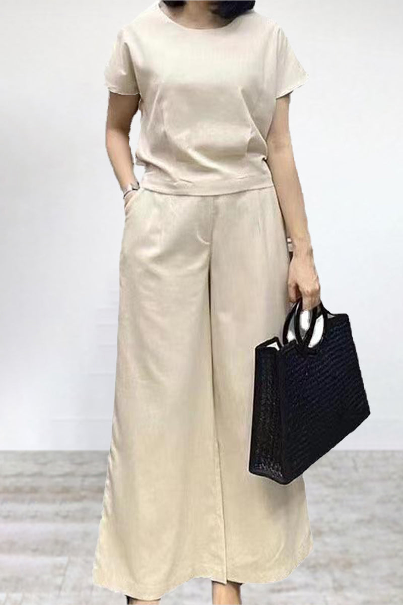 Erica® | Casual Crew Neck T-Shirt & Wide Leg Pants Set