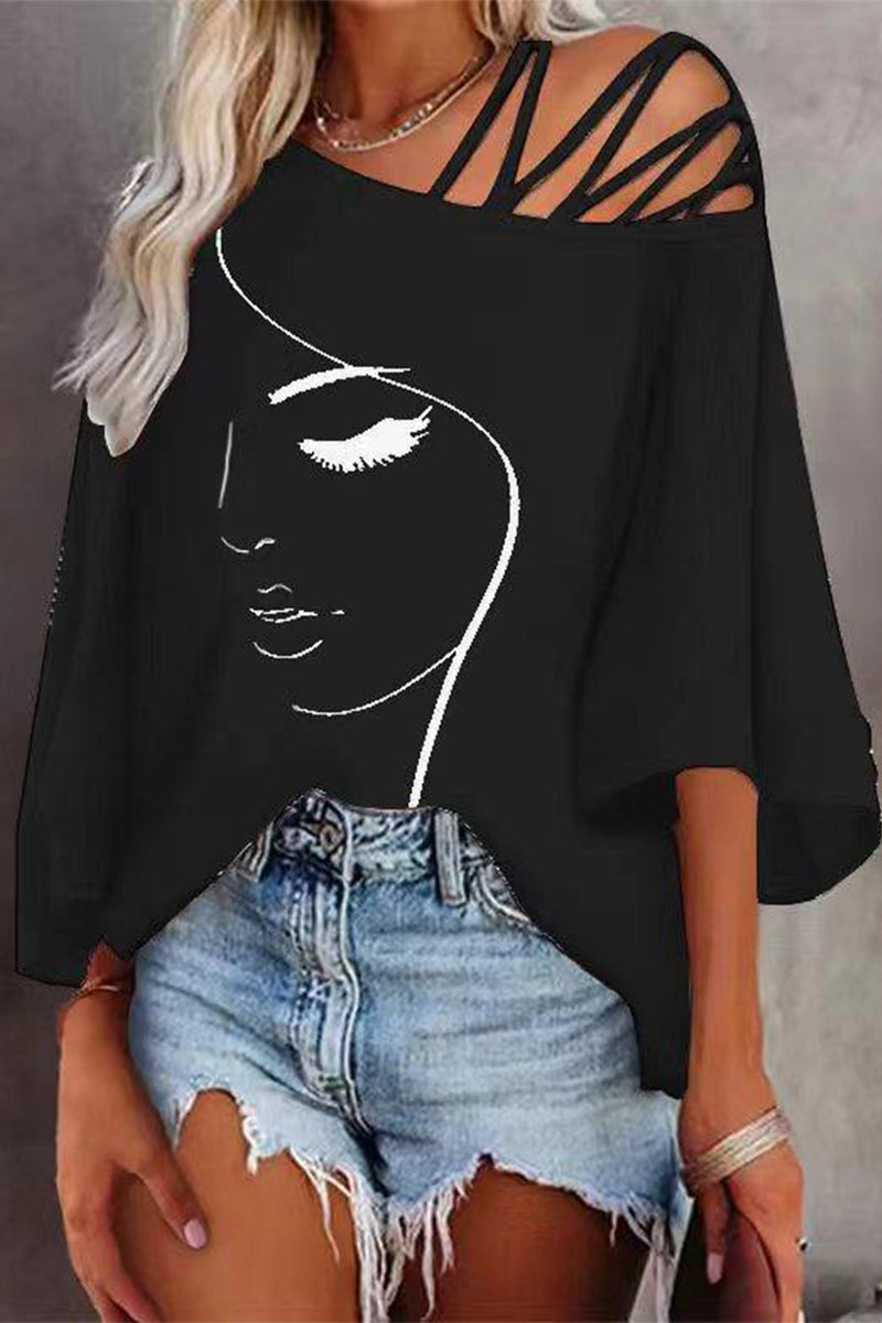 Malena | Casually printed patchwork T-shirts with a slanted collar