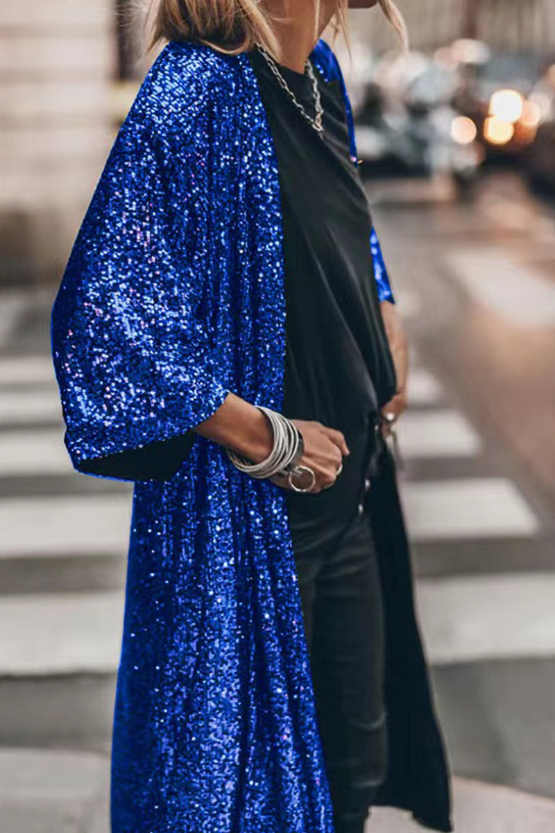 Maribel | Casual street solid sequin sequin scoop neck outerwear