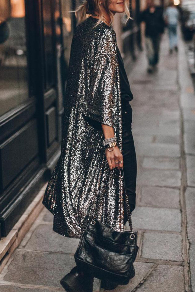 Maribel | Casual street solid sequin sequin scoop neck outerwear