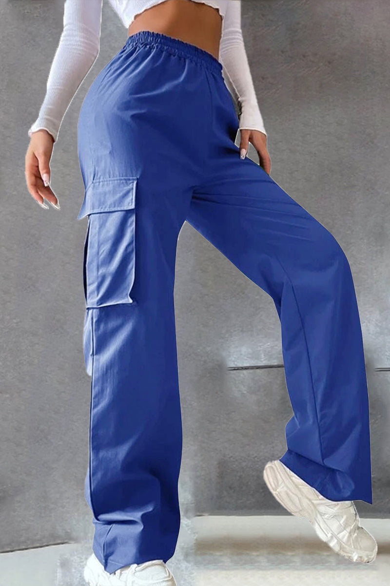 Noemí | Solid loose solid color mid waist pants with pockets