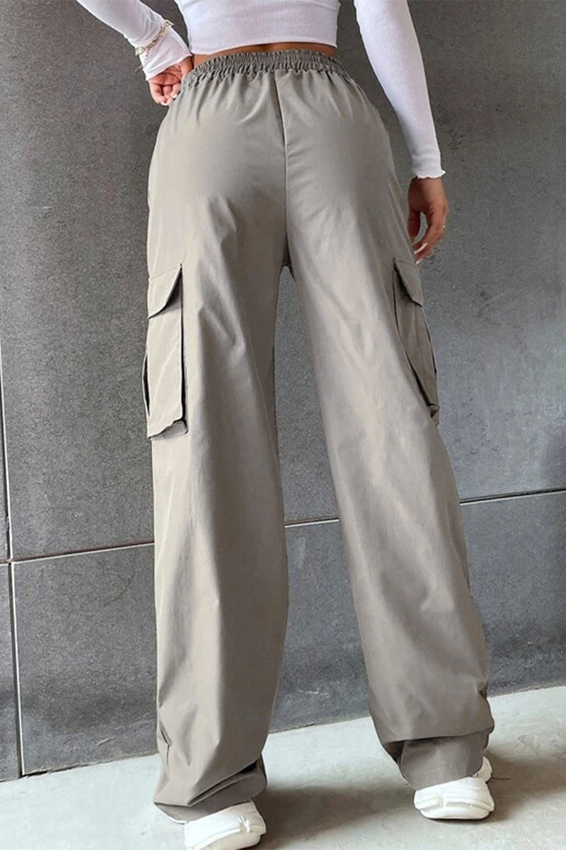 Noemí | Solid loose solid color mid waist pants with pockets