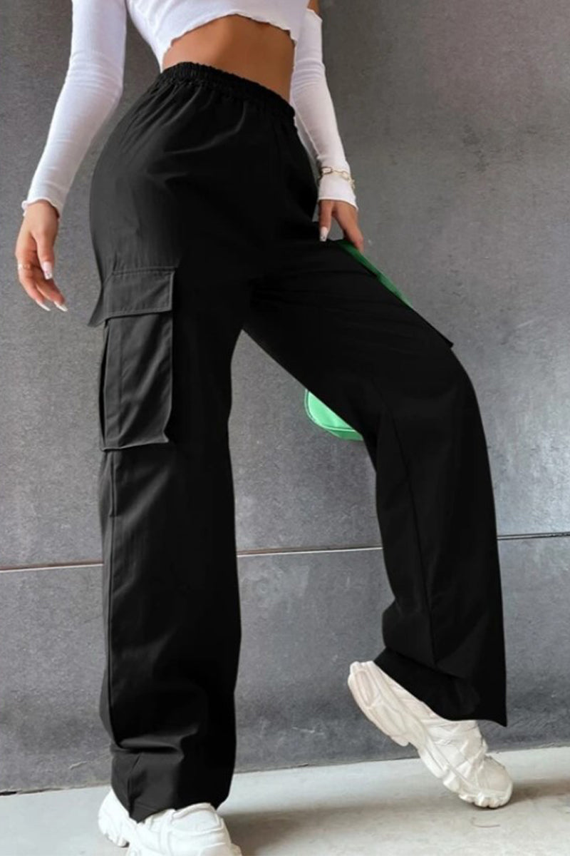 Noemí | Solid loose solid color mid waist pants with pockets