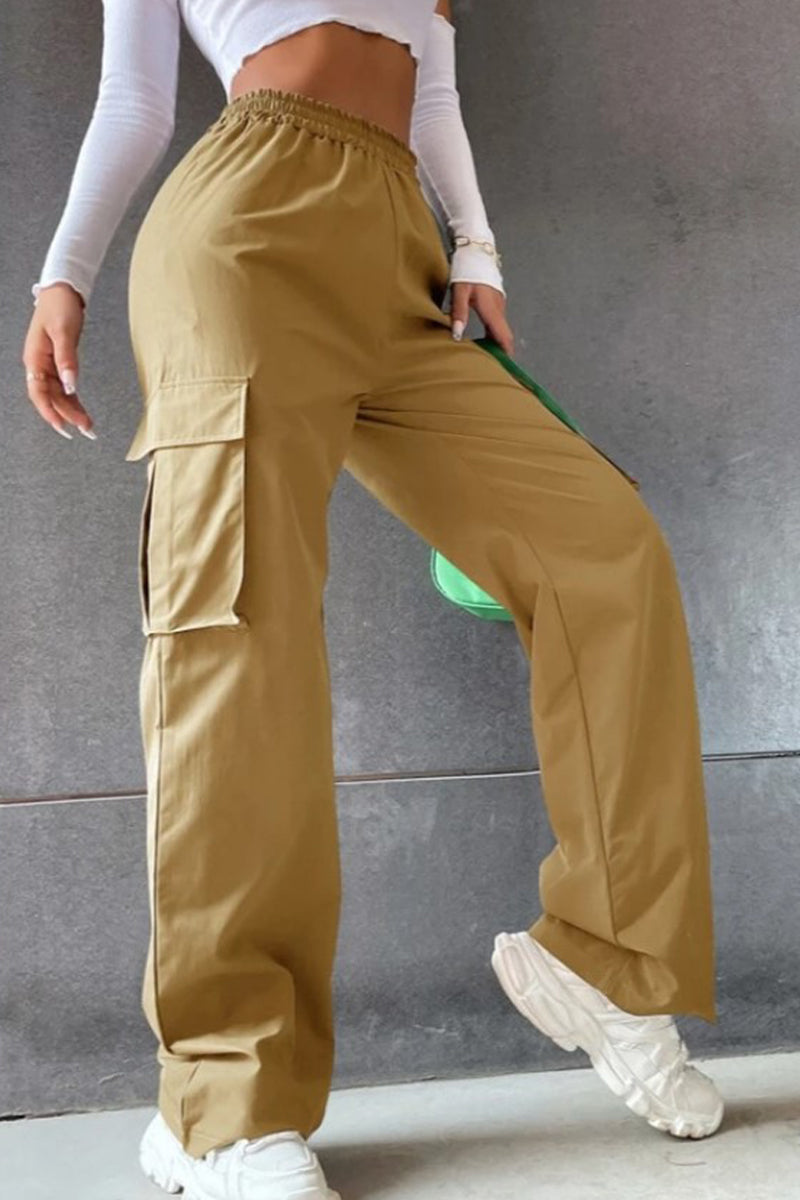 Noemí | Solid loose solid color mid waist pants with pockets