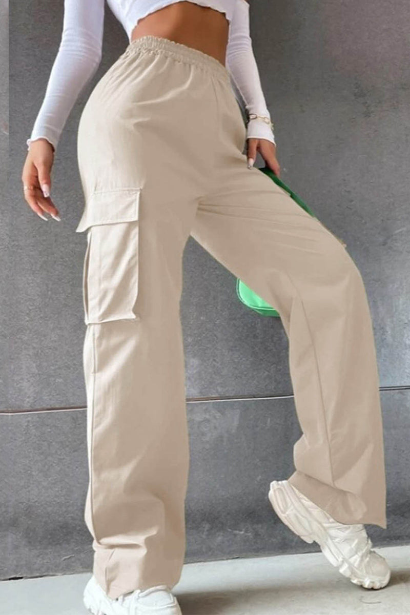 Noemí | Solid loose solid color mid waist pants with pockets