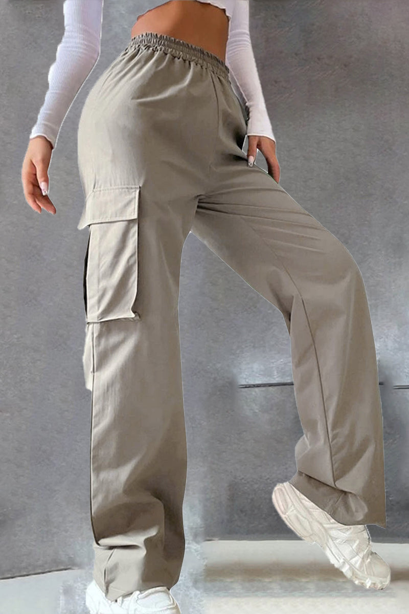 Noemí | Solid loose solid color mid waist pants with pockets