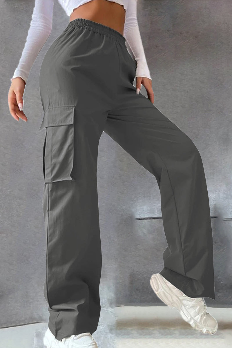 Noemí | Solid loose solid color mid waist pants with pockets