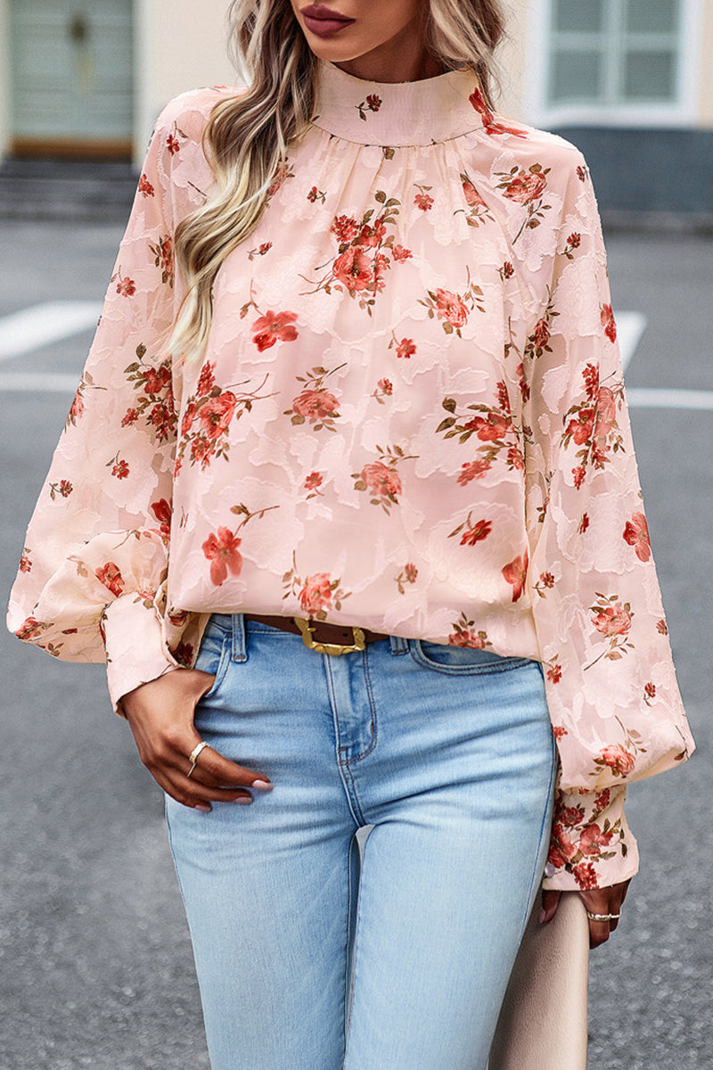 Brina® | Elegant Floral High Neck Long Sleeve Blouse
