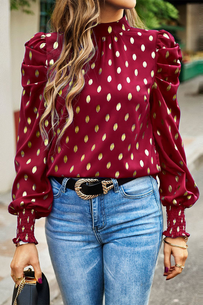 Marilena® | Elegant High-Neck, Long-Sleeved Polka Dot Blouse