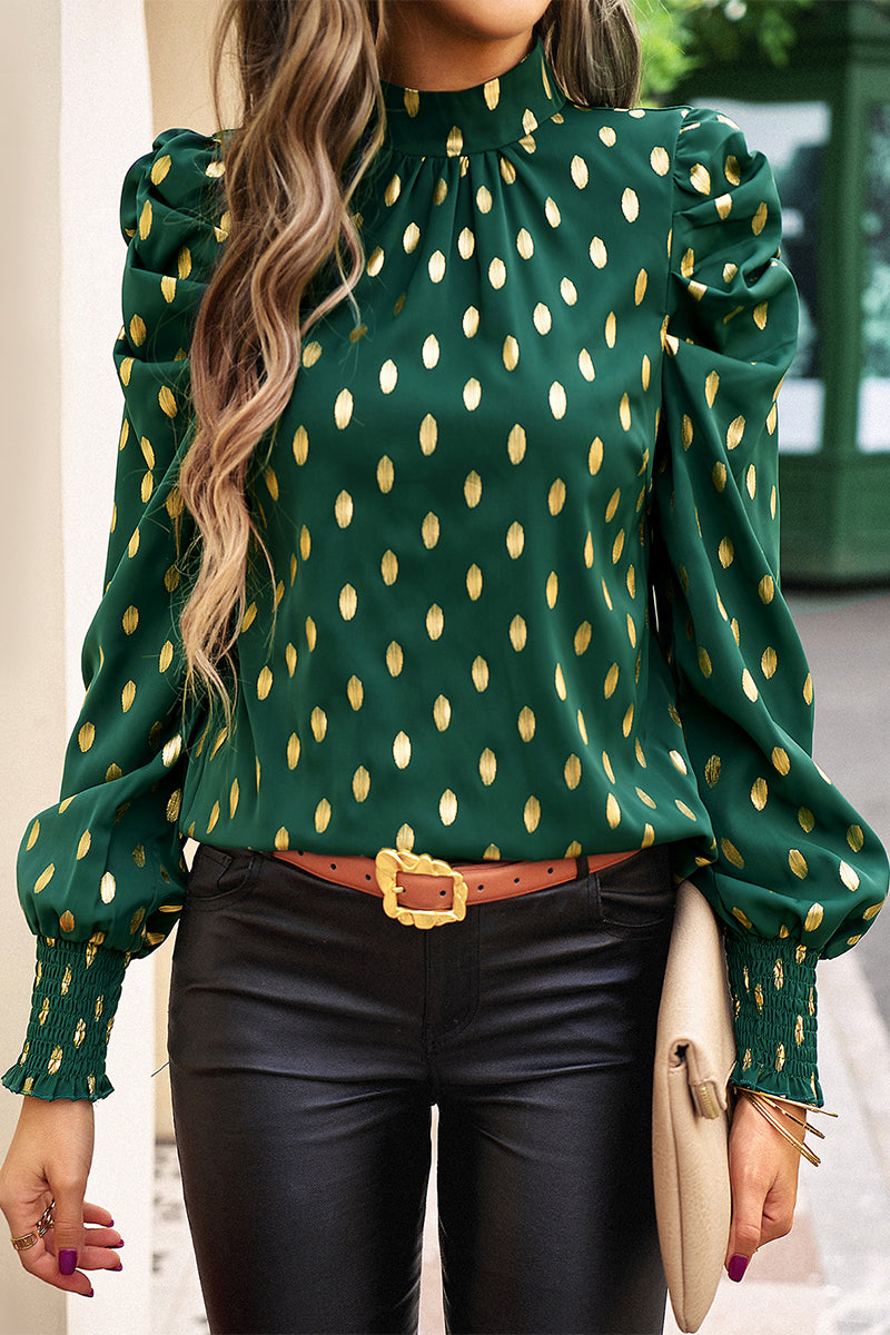 Marilena® | Elegant High-Neck, Long-Sleeved Polka Dot Blouse