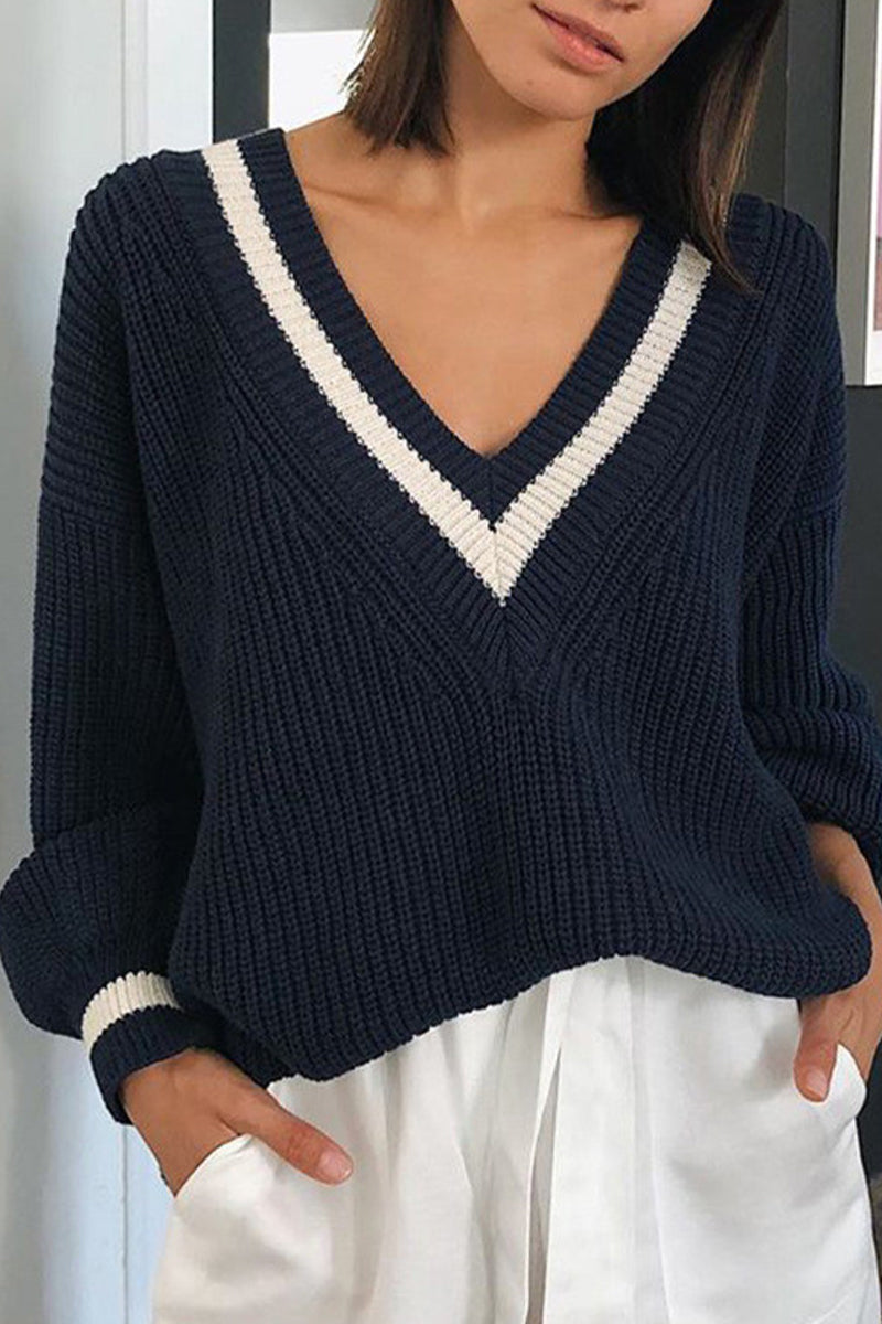Romina | Casual, simple, solid V-neck patchwork tops