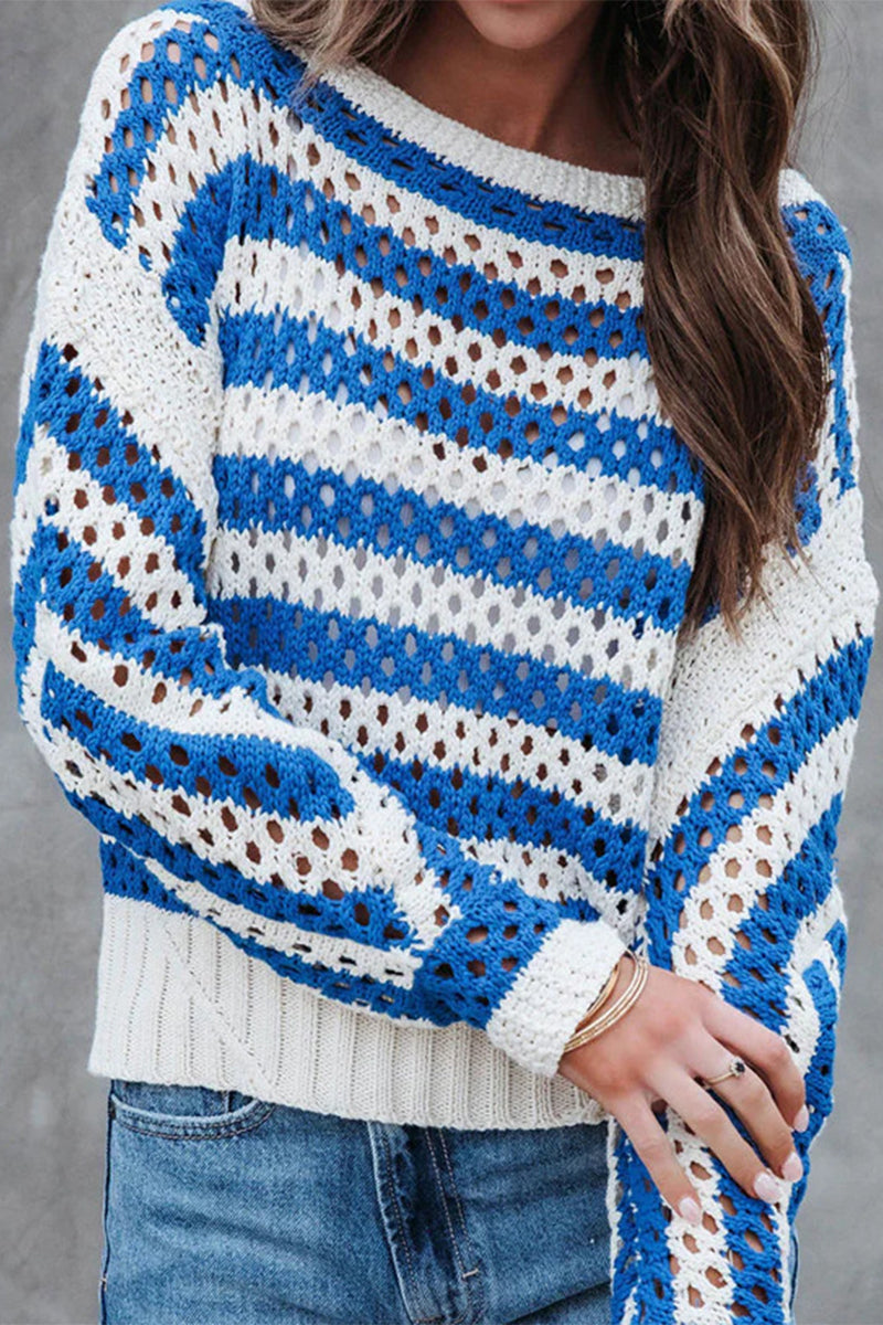 Salomé | Casual striped tops with hollow out O-neck