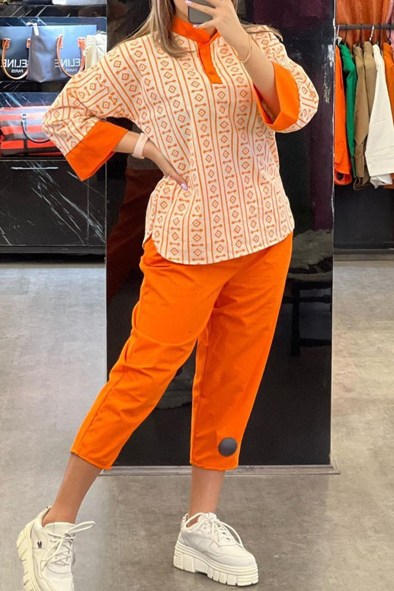 Agustina | Casual geometric print half turtleneck long sleeve two piece