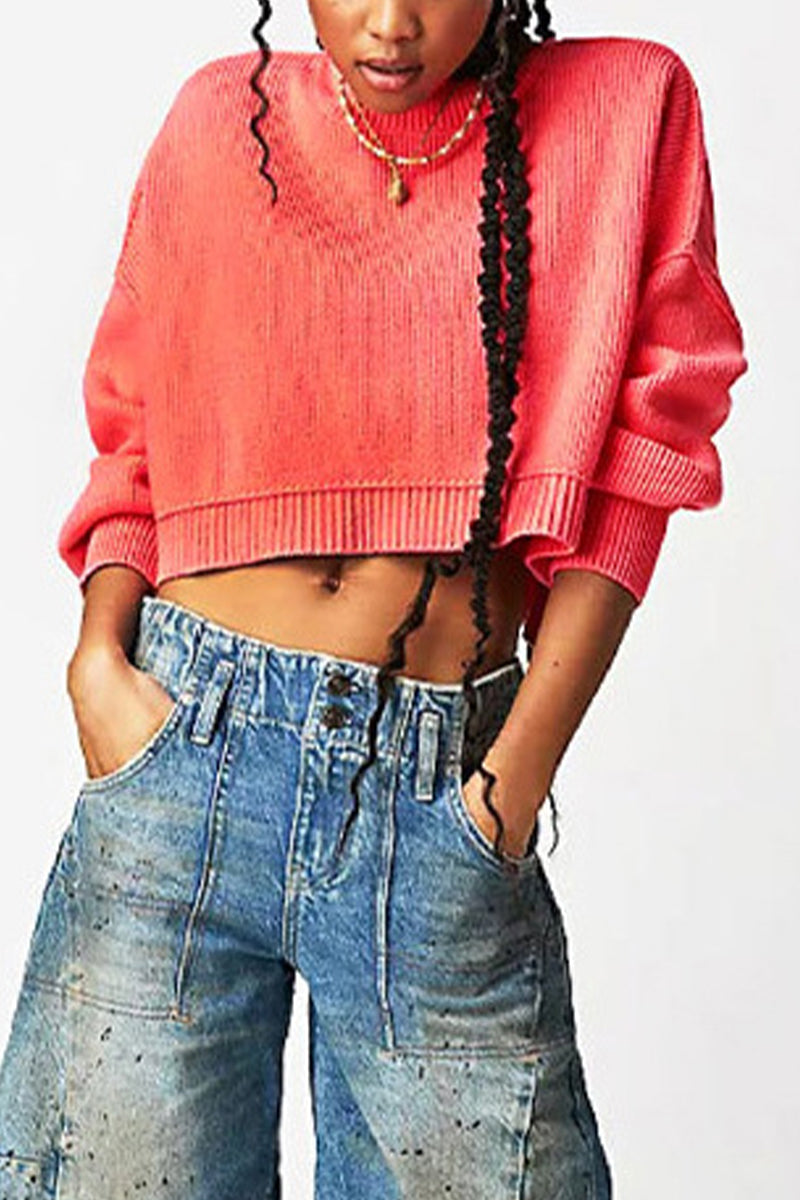 Yazmin | Casual solid patchwork O-neck tops