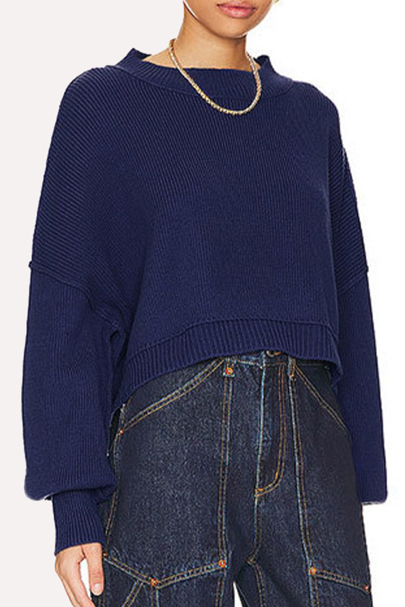Yazmin | Casual solid patchwork O-neck tops
