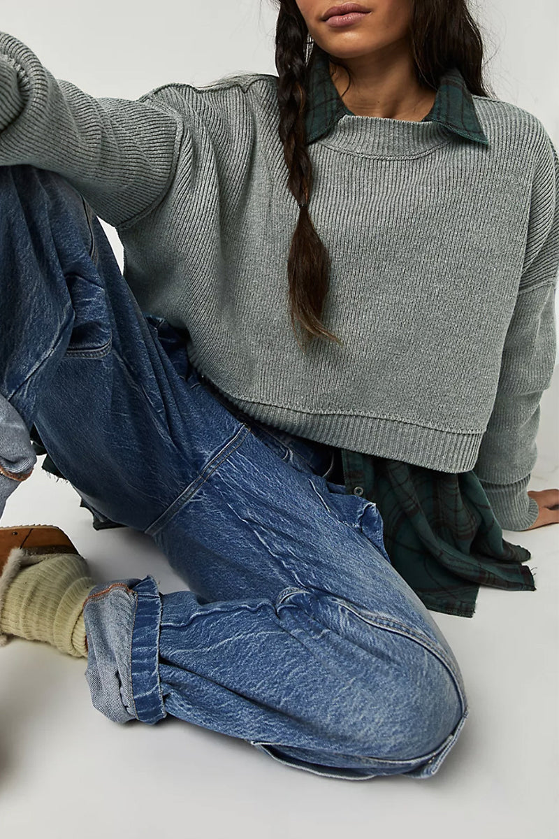 Yazmin | Casual solid patchwork O-neck tops