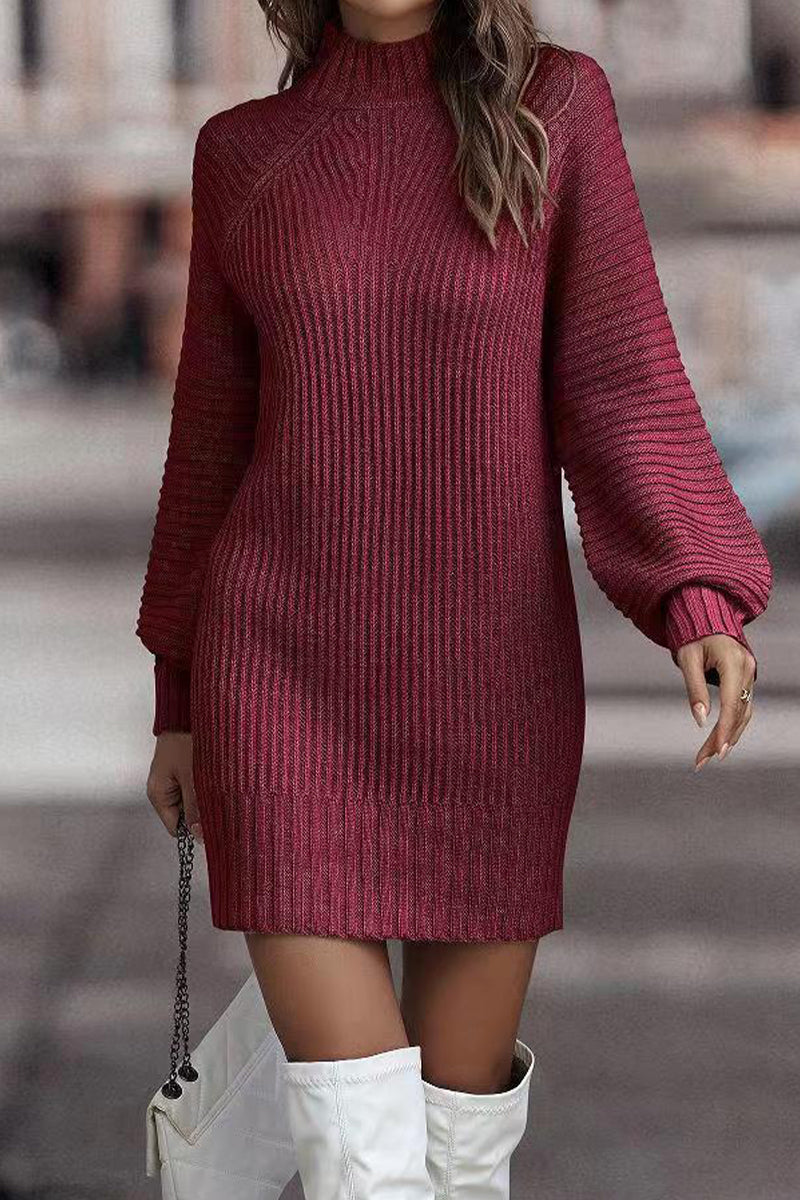 Zara | Casual solid patchwork dresses with turtleneck and one tier skirt