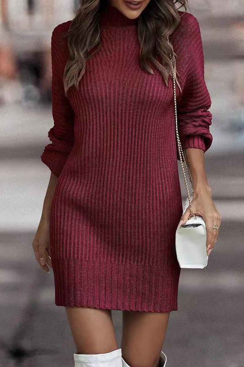 Zara | Casual solid patchwork dresses with turtleneck and one tier skirt