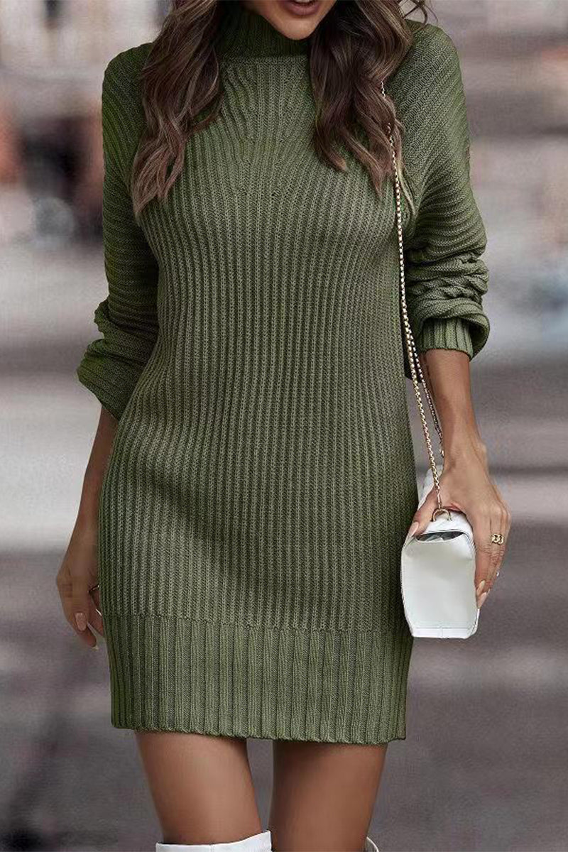 Zara | Casual solid patchwork dresses with turtleneck and one tier skirt
