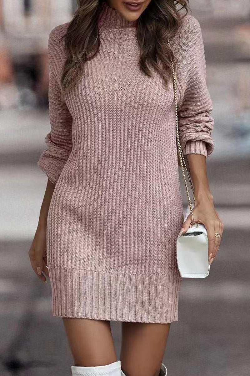 Zara | Casual solid patchwork dresses with turtleneck and one tier skirt