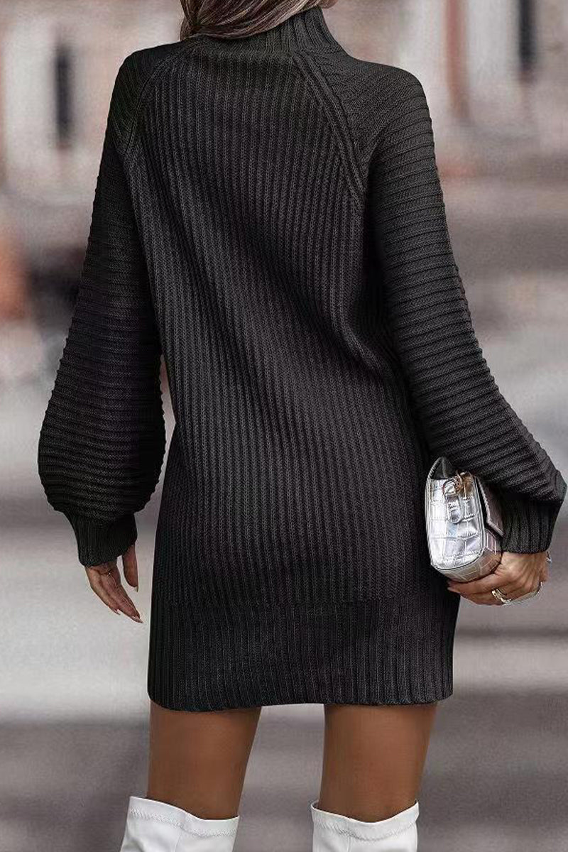 Zara | Casual solid patchwork dresses with turtleneck and one tier skirt