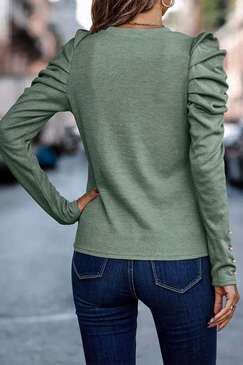Alba | Casual solid color O-neck pleated tops