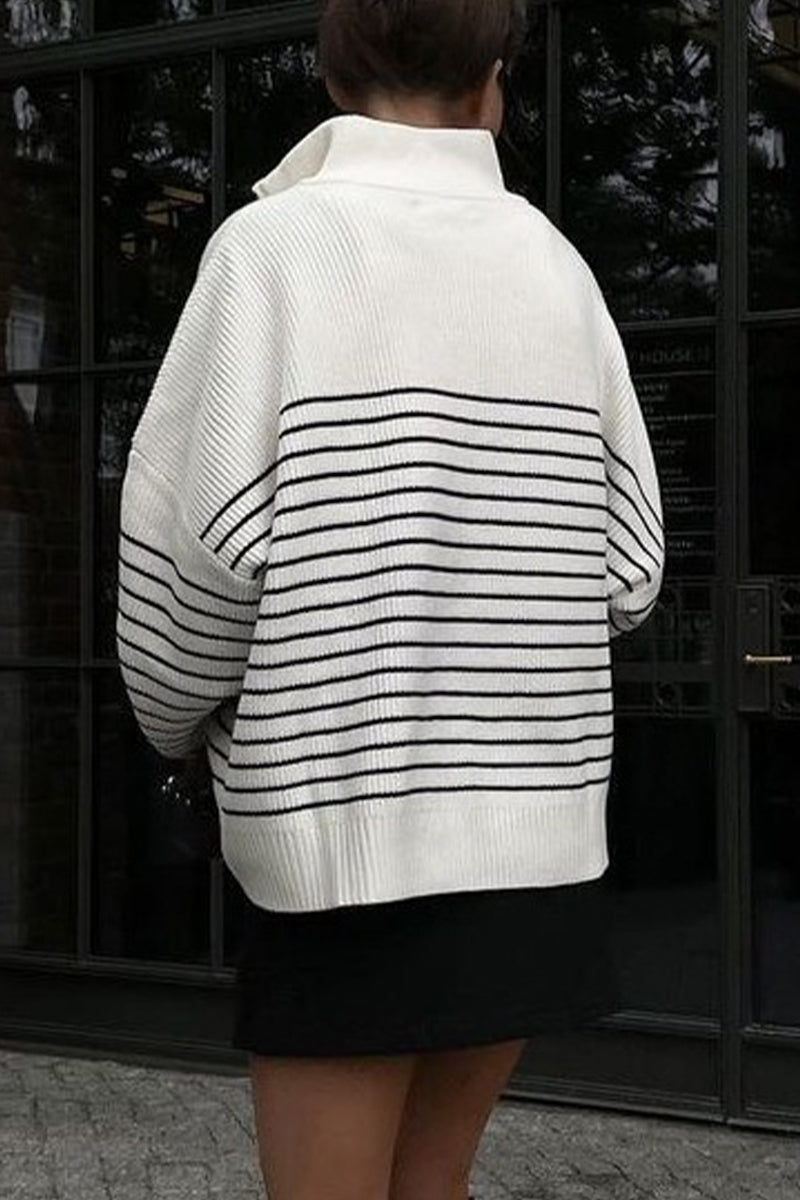 Amanda | Casual tops with checked, striped contrast turn-down collar