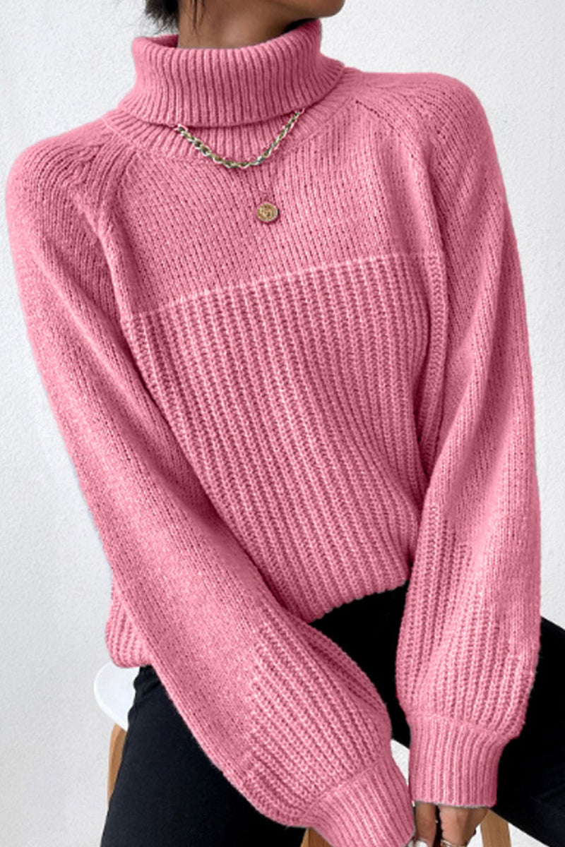Antonella | Casual solid patchwork turtleneck tops