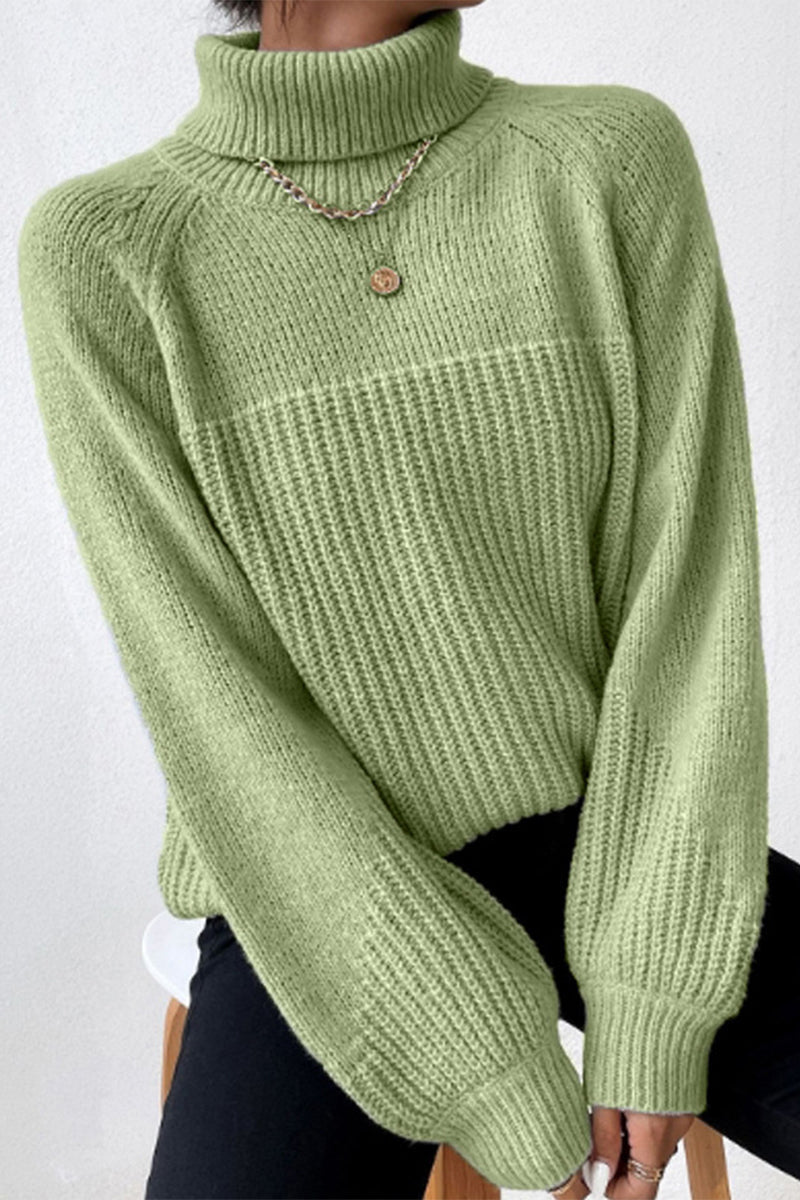 Antonella | Casual solid patchwork turtleneck tops