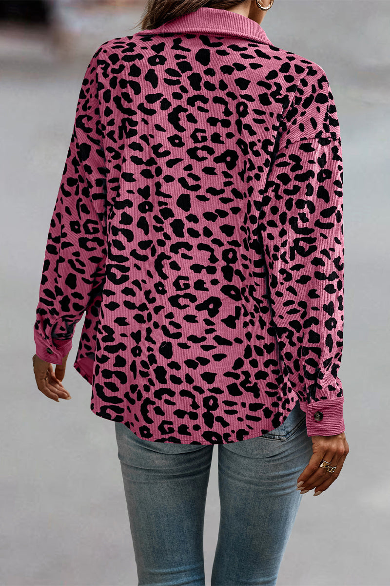 Amparo | Casual tops with cute leopard pocket turn-down collar