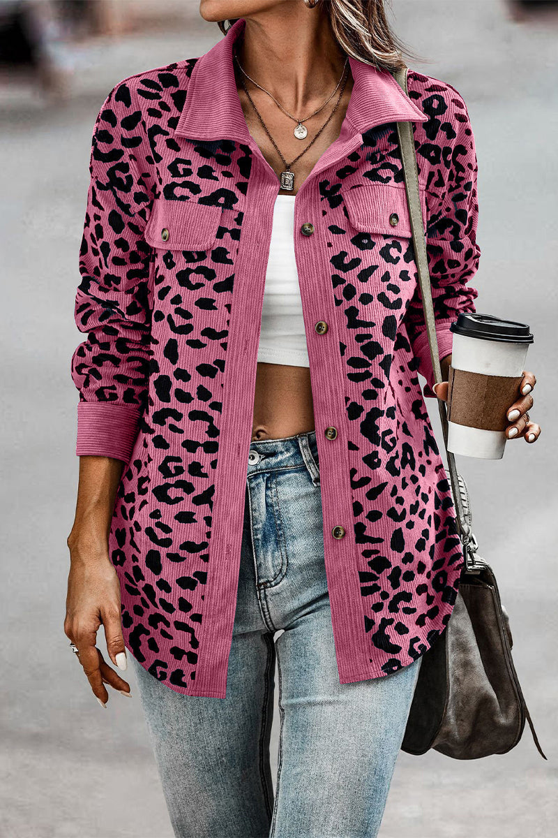 Amparo | Casual tops with cute leopard pocket turn-down collar
