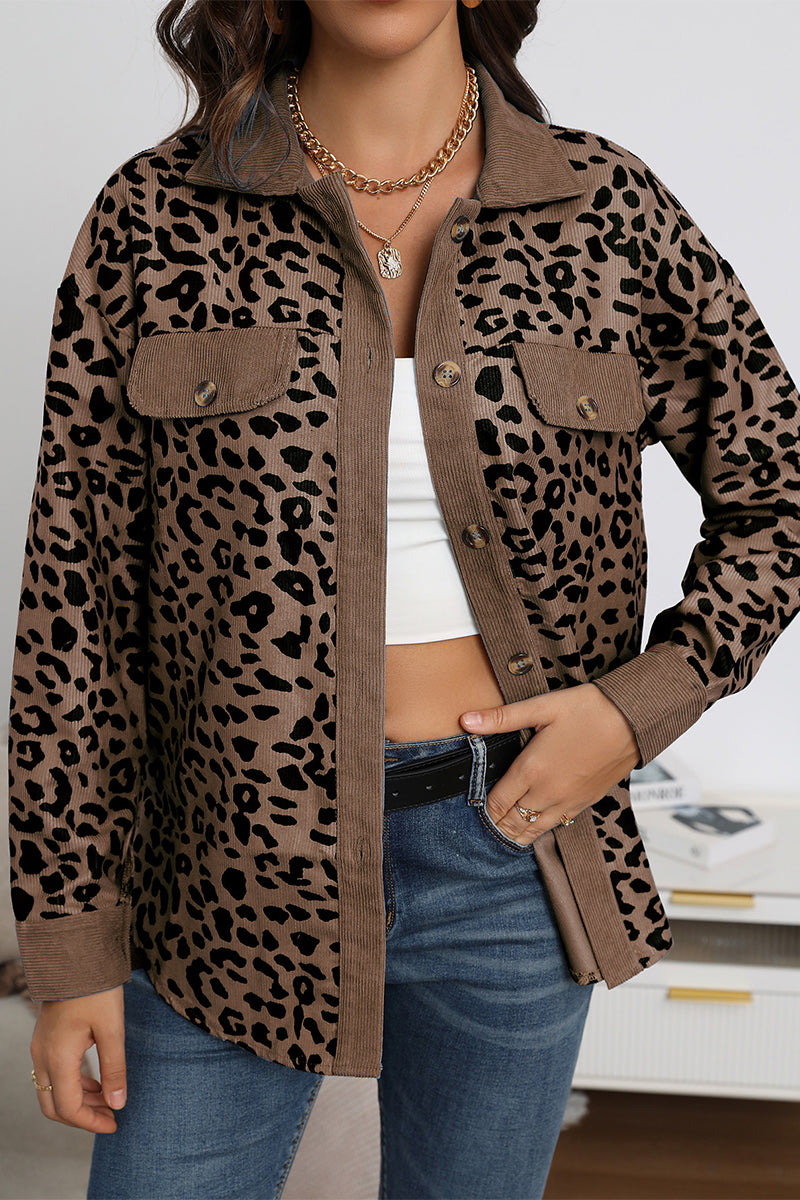 Amparo | Casual tops with cute leopard pocket turn-down collar