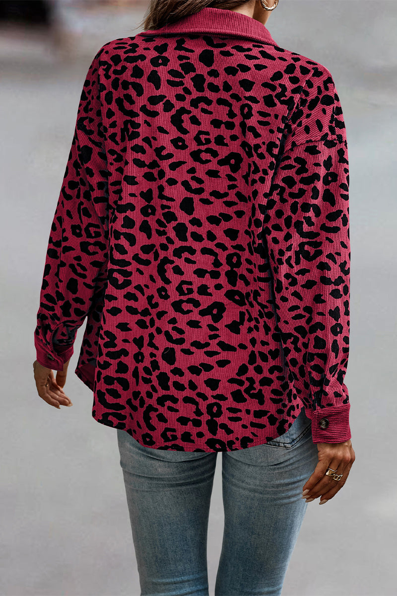 Amparo | Casual tops with cute leopard pocket turn-down collar