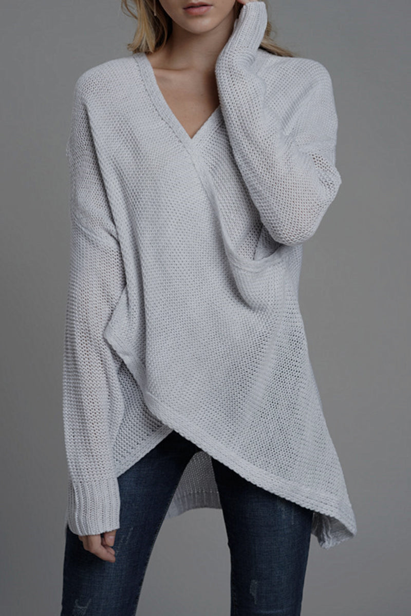 Caridad | Casual solid patchwork V-neck tops