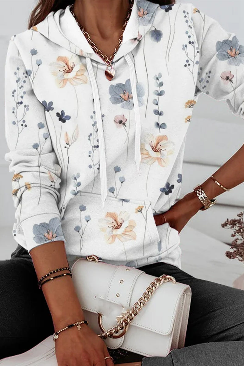 Blanca | Casual printed patchwork tops with hooded collar
