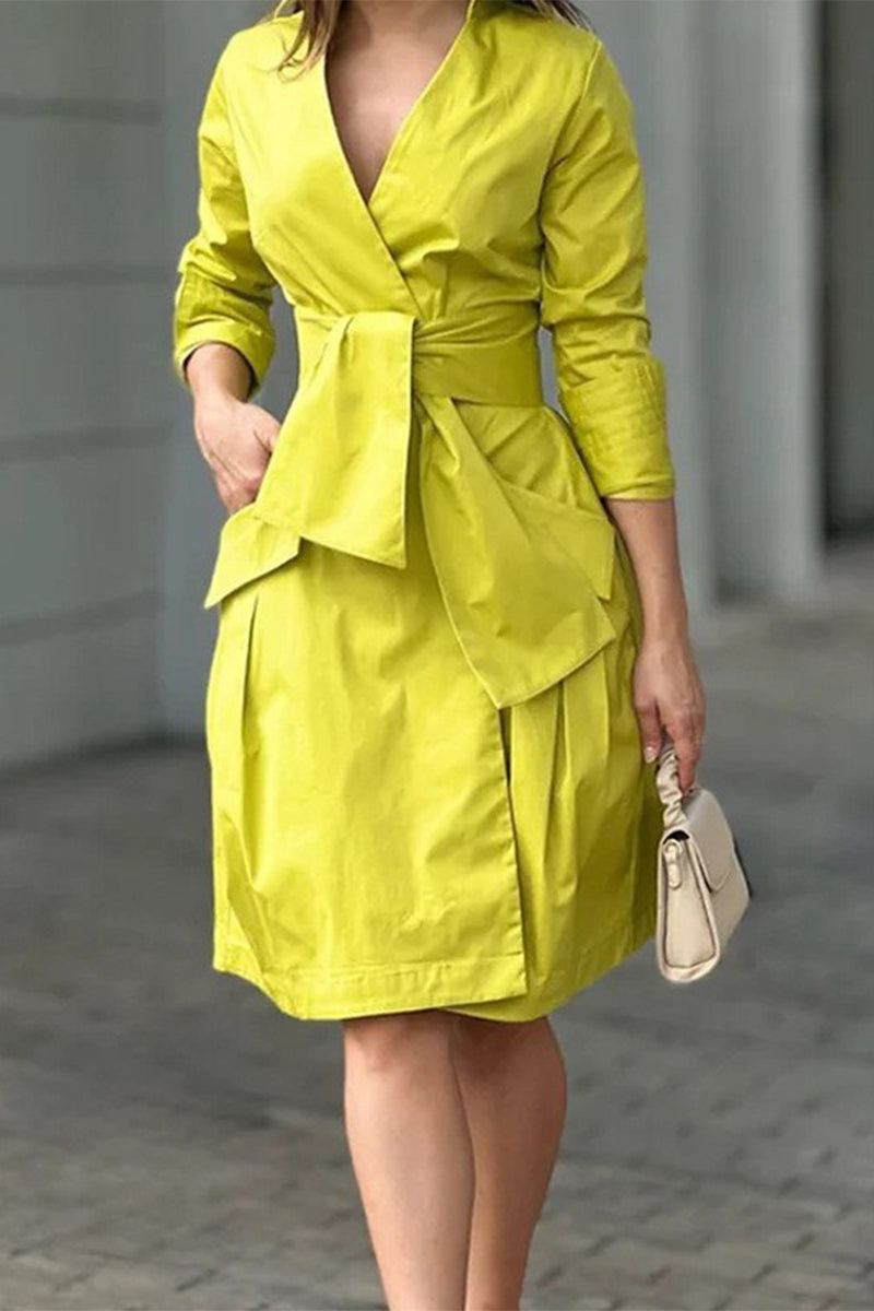 Clara | Casual Street Solid Pocket Frenulum V-neck Suit Dress Dresses