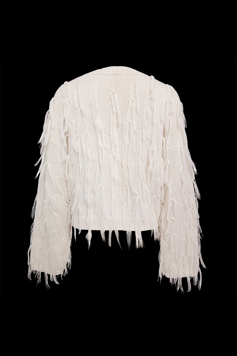 Claudia | Elegant British style plain O-neck tassel sweaters