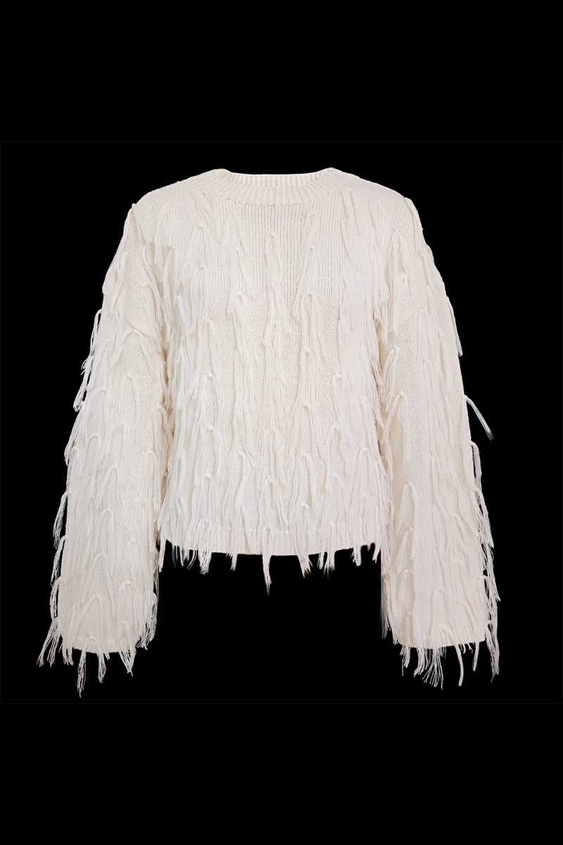 Claudia | Elegant British style plain O-neck tassel sweaters
