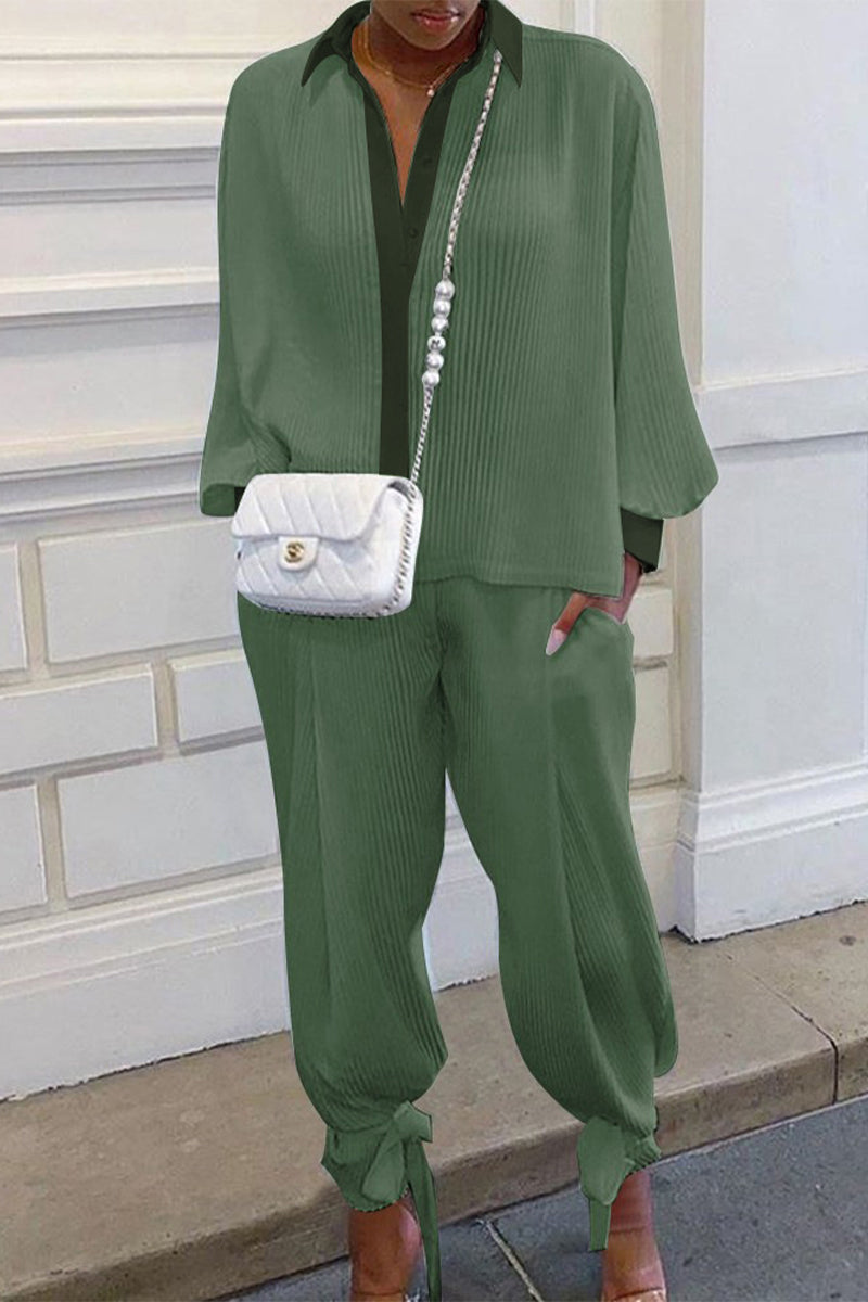 Elda® | Elegant Long-Sleeved Ribbed Polo And Trouser Set