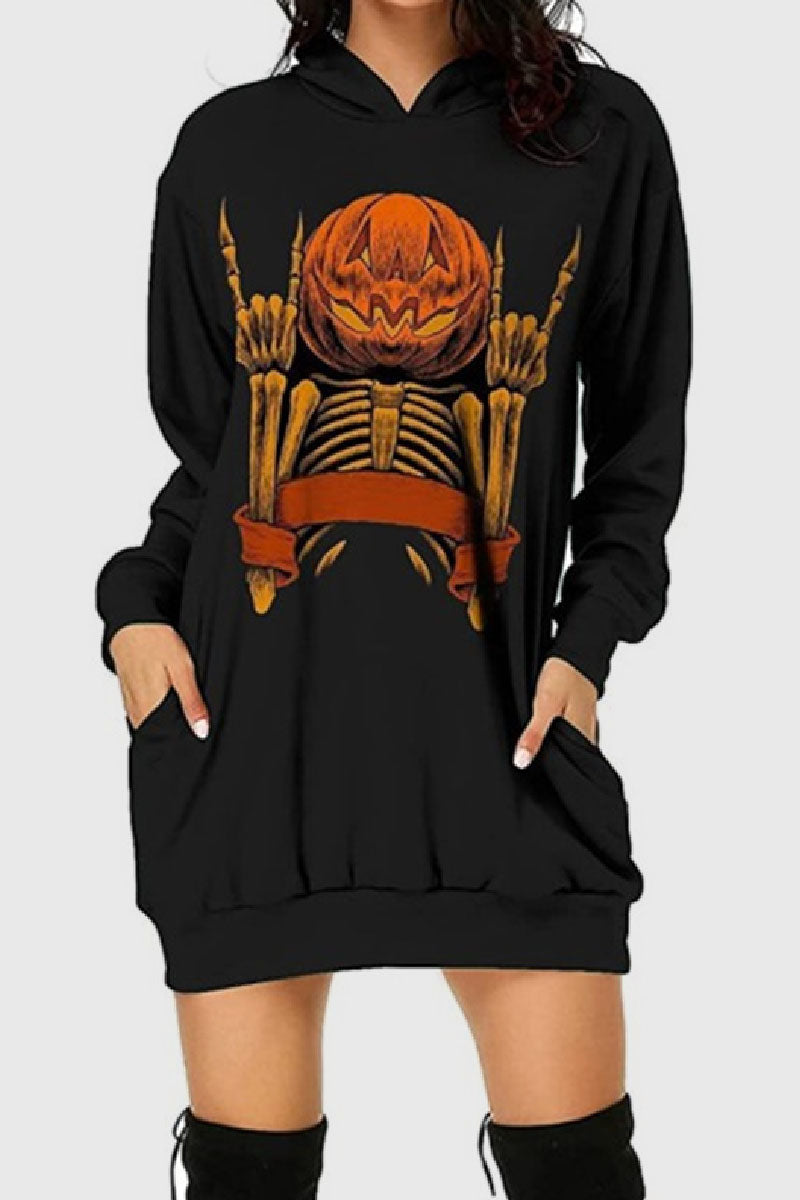 Dolores | Casual printed basic dresses with a hood and long sleeves