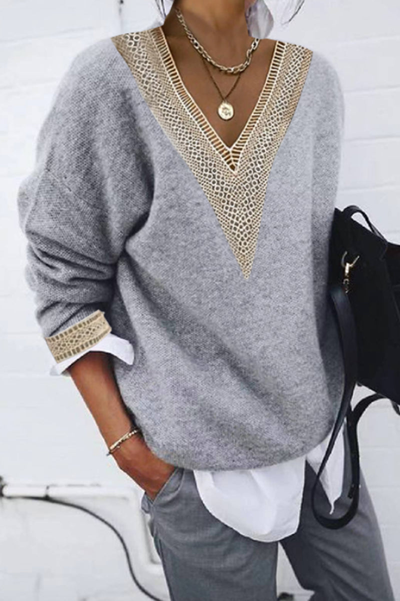 Diana | Casual solid patchwork V-neck tops